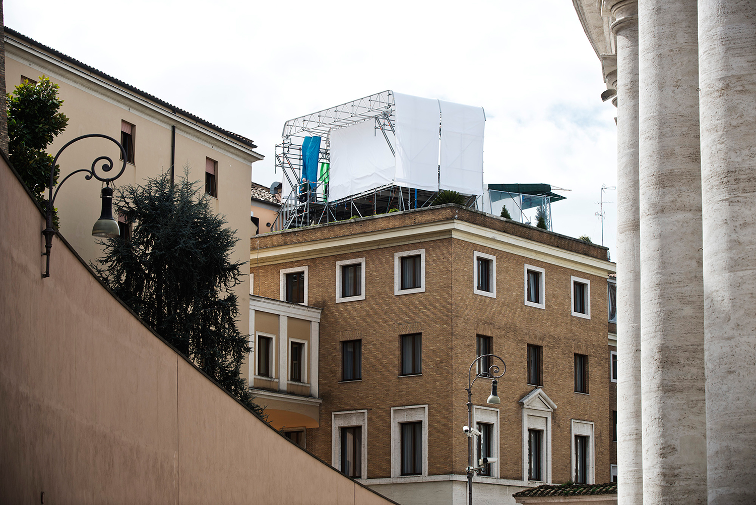 TV Location near the colonnades of St Peter's Square.