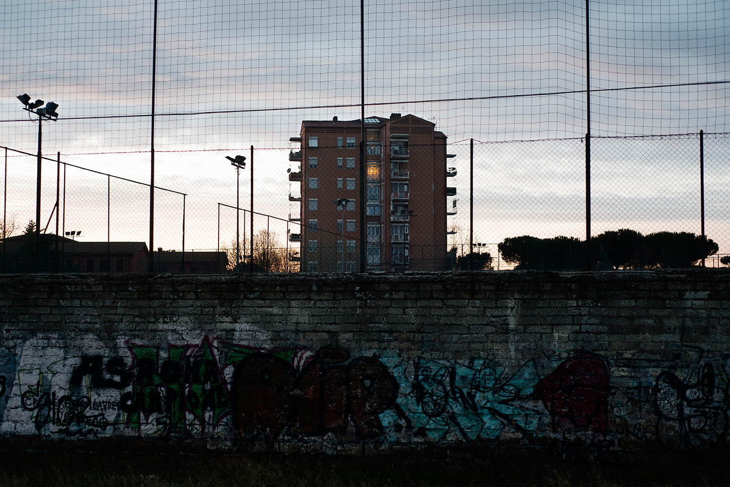 Soccer fields between via del Quadraro and Felice aqueduct, Aqueducts Parc, Rome, January 2015.