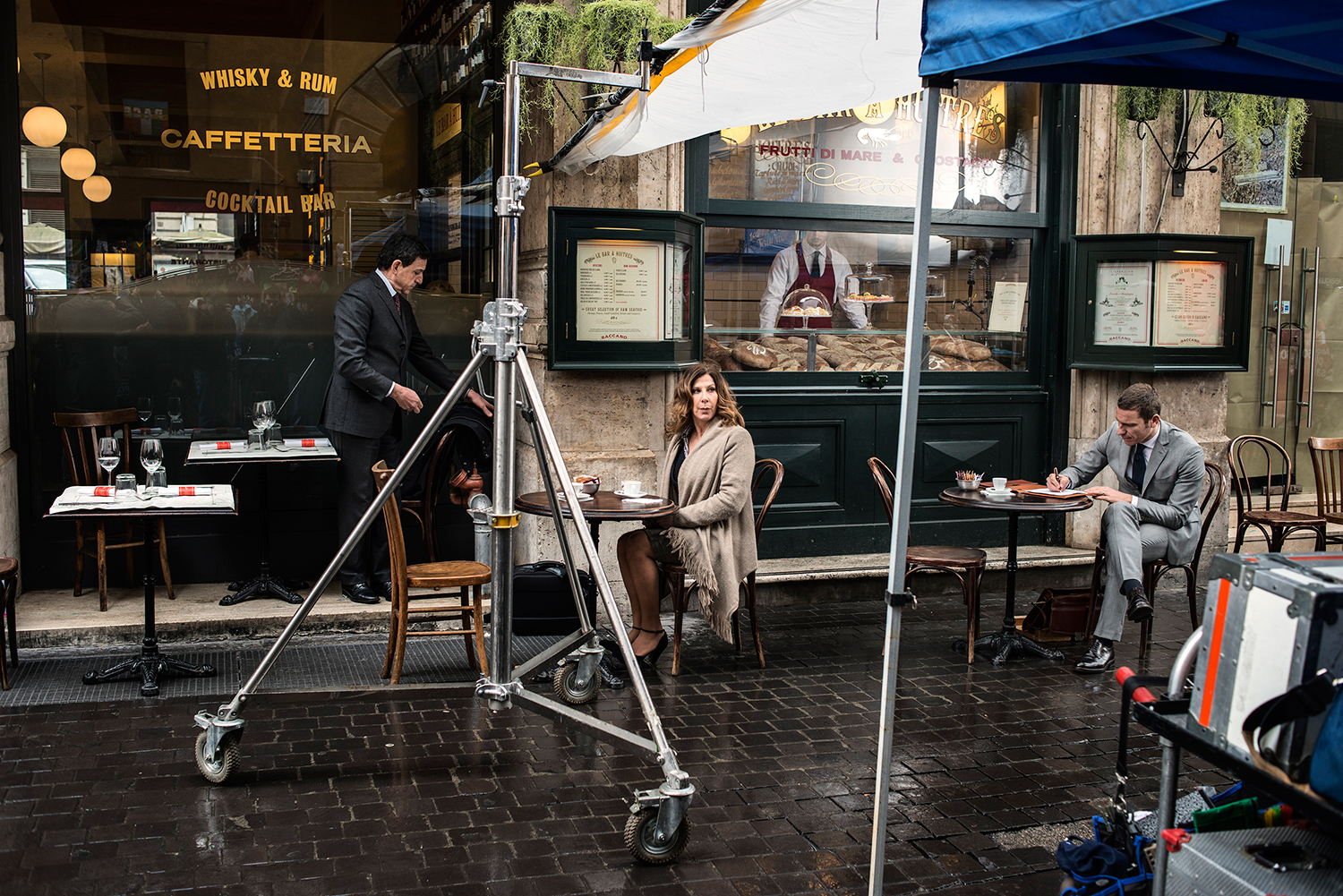 Shooting a movie in front of the Restaurant Baccano, Rome, January 2015.
